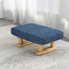 7-Inch High Stool, Small Linen Footstool, Solid Wood Frame, Entryway Shoe Bench, with Padded Footrest, Suitable for Living Room, Entryway, and Bedroom Natural Legs Blue