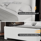 Ihanherry Queen Size Bed Frame with Faux-Fur Curved Wingback Headboard & Footboard, Upholstered Bed Frame with Removable & Washable Cover,Noise Free & Easy Assembly, No Box Spring Needed, White