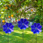4PCS Flower Wind Spinner Sparkly Lawn Pinwheel 11.8 inch Dark Blue Garden Windmill for 4th of July, Garden, Party, Outdoor, Yard Decor