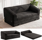 JUIKURY Convertible Sofa Bed, 3-in-1 Foldable Loveseat Couch with Armrest, Corduroy Floor Sofa & Sleeper Bed, No Assembly High-Density Foam Futon Mattress for Living Room, Small Apartment, Dorm