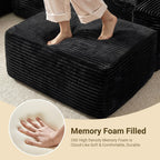 37" Square Cloud Couch Ottoman Footstool, Upholstered Foam Filling Footrest Ottomans for Couch,Large Seat,Soft Fluffy Foot Stool for Living Room Bedroom, No Assembly Required,Black,Plush Corduroy