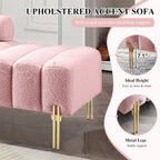 Ottoman Bench, Loveseat Sofa Couch with Adjustable Backrest | 53.2" Accent Sofa, Teddy Upholstered, Metal Legs, 400LBS Weight Capacity, End of Bed Bench for Bedroom, Rose-Teddy