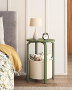 TUTOTAK Oval End Table with Woven Storage Basket, Olive Green Small Side Table for Living Room, Bedroom, TB01BOG093
