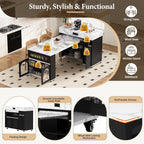 Extendable Dining Table with Folding Leaves & Power Outlet, Rolling Kitchen Island on Wheels with Storage Drawers & Hooks, Convertible Table for Small Spaces (Black + Marble White)