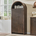 IFGET 71" Tall Arched Kitchen Pantry, Modern Fluted Storage Cabinet, Brown | Wooden Pantry Cabinet with Doors, 3 Adjustable Shelves, 6 Door Shelves, Organizer, Versatile Cupboard for Kitchen, Bathroom