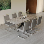 Extendable Dining Table, Modern Dining Table with Metal Leg, 62.4‘’-78.15‘’ Kitchen Table for 6-8 People, Space Saving Rectangular Kitchen Table for Office, Kitchen, Dining Room