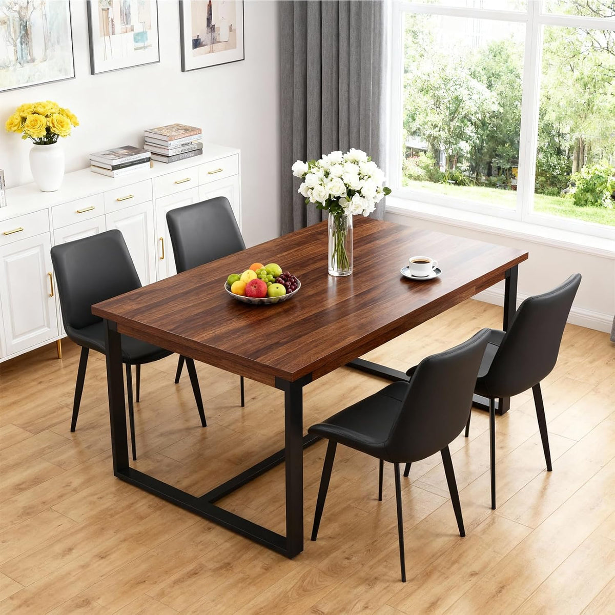 Modern Dining Chairs Set of 6, PU Leather Dining Room Chairs, Upholstered Kitchen Chairs with Ergonomic Backrest & Sturdy Metal Legs, Perfect for Dining Room, Living Room, Black