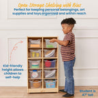 ECR4Kids 10 Cubby Tray Cabinet with Scoop Front Storage Bins, 5x2, Natural, Classroom Furniture, Clear | Durable birch, 10 plastic scoop front storage bins, GREENGUARD Gold Certified, 10 cubbies for organization, classroom or home