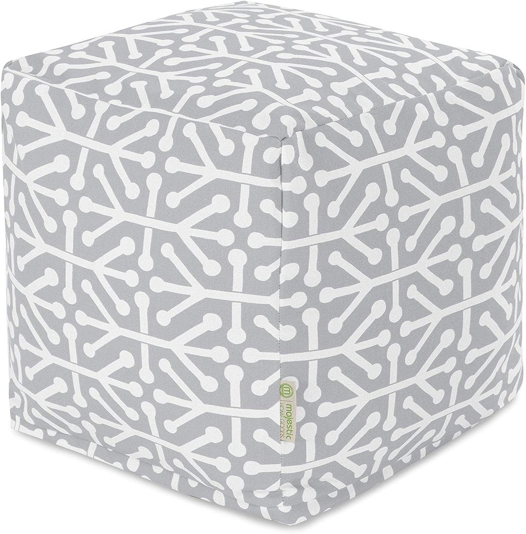 Majestic Home Goods Aruba Indoor/Outdoor Bean Bag Ottoman Pouf Cube, 17" L x 17" W x 17" H, Gray