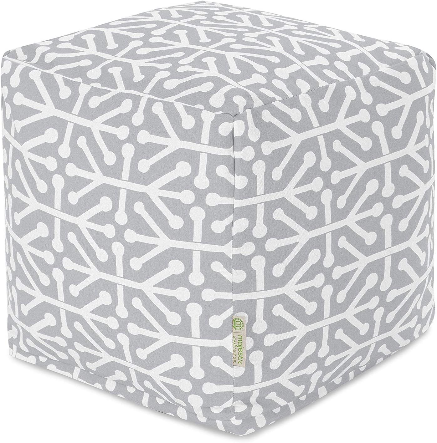 Majestic Home Goods Aruba Indoor/Outdoor Bean Bag Ottoman Pouf Cube, 17" L x 17" W x 17" H, Gray