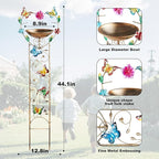 44" Height Bird Bath with Trellis for Climbing Plants Outside,Metal Antique Butterfly Heart Garden Plant Trellis with Detachable Bird Bath Bowl & Fruits Plants Support,Garden Patio Decor