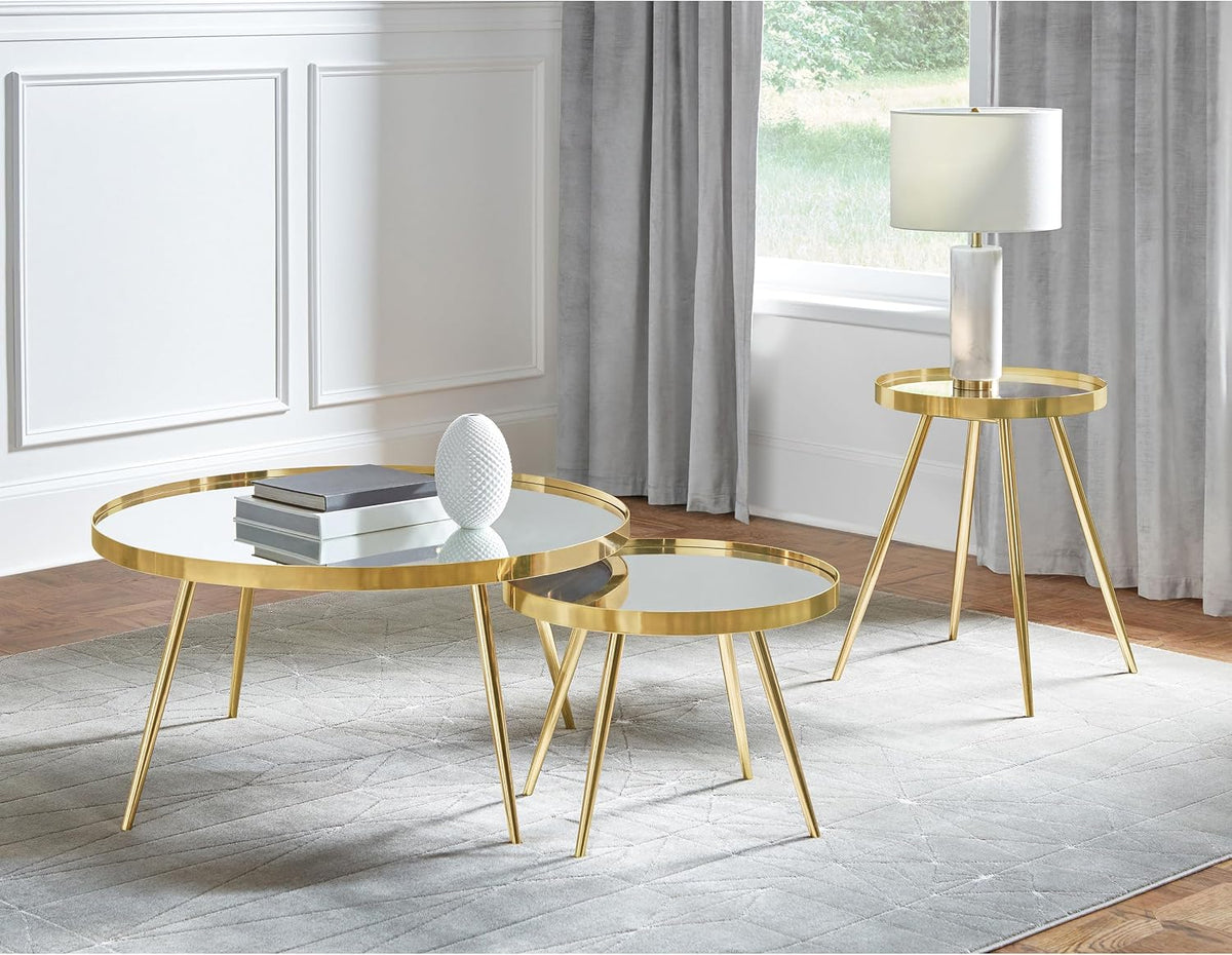 36" Reflective Top Stacking Nesting Tables, Set of Nesting Tables with Polished Metal Frame, Side Tables with Modern Streamlined Design for Living Room Activity Areas, Gold