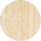SAFAVIEH Home Collection - Saxony Side Table, Round Beige Travertine Top with Black Metal Legs, Fully Assembled (ACC3731A)