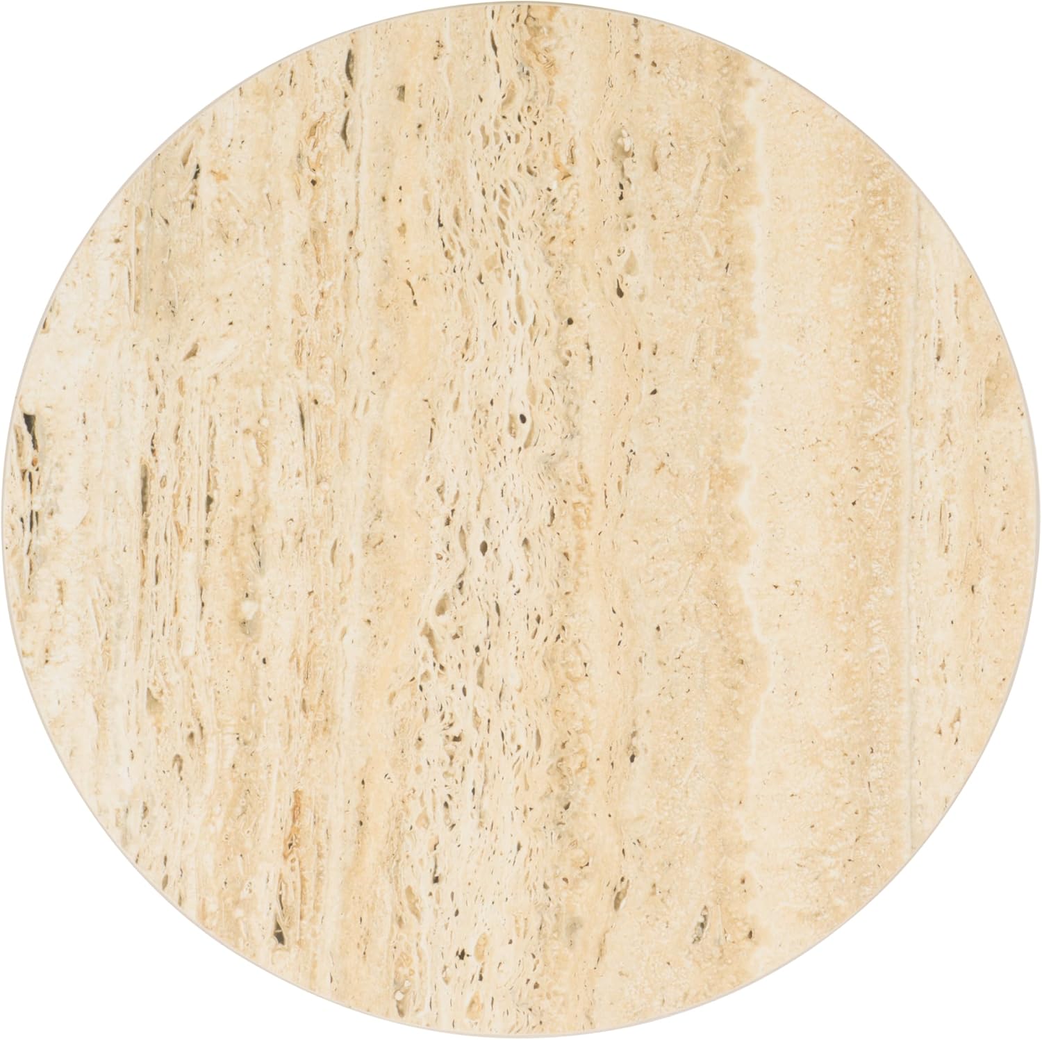 SAFAVIEH Home Collection - Saxony Side Table, Round Beige Travertine Top with Black Metal Legs, Fully Assembled (ACC3731A)