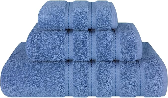 American Soft Linen Premium 3 Piece Towel Set, 1 Bath Towel 1 Hand Towel 1 Washcloth, 600 GSM 100% Cotton Turkish Towels for Bathroom, Electric Blue Towel Set