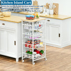 OKZEST 5-Tier Kitchen Storage Cart with 4 Upgraded Drawer Basket & Wood Top | Mobile fruit basket stand with 4 PE liners, Rolling kitchen pantry organizers, Holds potato, onion, drink, can, snack, veggie