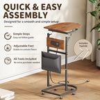 C Shaped End Table with Charging Station, Small Side Table for Couch, C Table Slides Under Sofa with Storage Bag, TV Tray Table for Recliner, Living Room, Bedside, Bedroom, Small Spaces, Rustic Brown