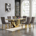 Modern Marble Dining Table Set for 6, White Dining Set with 68" Faux Marble Dining Table and 6 Gray Upholstered Velvet Dining Chairs, 7 Piece Dining Table and Chairs Set for Kitchen