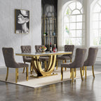 Modern Marble Dining Table Set for 6, White Dining Set with 68" Faux Marble Dining Table and 6 Gray Upholstered Velvet Dining Chairs, 7 Piece Dining Table and Chairs Set for Kitchen