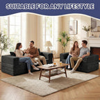 Convertible Sofa Bed, 4-in-1 Loveseat with Removable Armrests Backrest, Corduroy Futon Couch Bed with Pillow, Foldable Mattress Sleeper Sofa for Living Room Bedroom Small Place (Black)