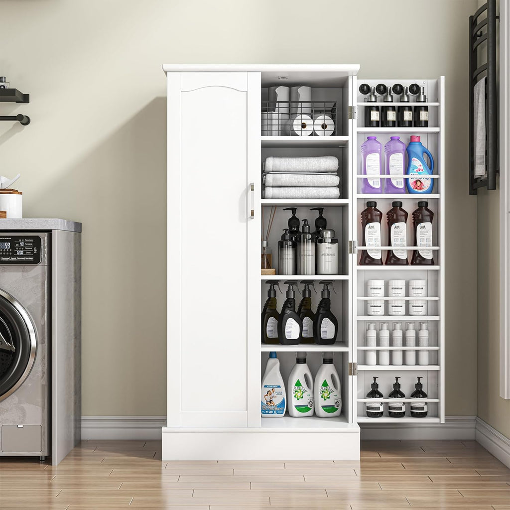 kepptory 47” Pantry Cabinet, Kitchen Pantry Storage Cabinet with Doors and Adjustable Shelves,Freestanding Buffet Cupboards Sideboard for Living Room and Dinning Room (White)