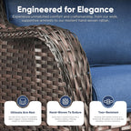 Belord Outdoor Swivel Chairs Set of 2,Patio Wicker Rocker Chairs,All Weather Patio Conversation Furniture Set, Ideal for Porch Balcony Deck Yard, Brown Wicker/Blue