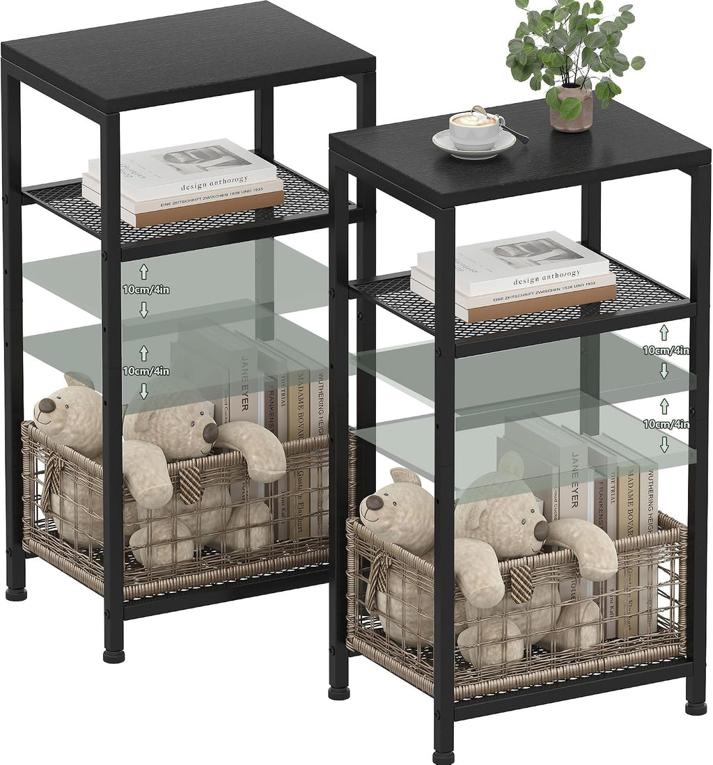 Heybly Small Side Table Set of 2, Tall End Table with Adjustable Shelf, Telephone Table, Nightstand, Accent Table Stand, Small Entryway Table, Bedroom,Living Room, Office,Bathroom, Black, HET003BK2