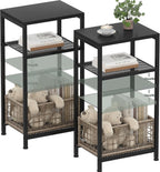 Heybly Small Side Table Set of 2, Tall End Table with Adjustable Shelf, Telephone Table, Nightstand, Accent Table Stand, Small Entryway Table, Bedroom,Living Room, Office,Bathroom, Black, HET003BK2