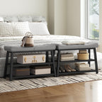 YATINEY Shoe Bench, 3-Tier Shoe Rack, Entryway Bench with Storage and Cushion, for Hallway, Foyer, Bedroom, Gray and Black HX02BG