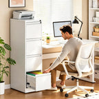 4 Drawer File Cabinet with Lock, Metal Vertical Filing Cabinet, Filing Cabinets for Home Office, Locking File Cabinet Hanging Files for A4/ Legal/Letter, Require Assembly, White