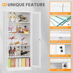 Locking Display Cabinet with Glass Door, 71”H Metal Curio Cabinets with Adjustable Shelves, White Liquor Caninet Display Case for Living Room, Collectibles, Clinic, Home - Assembly Required