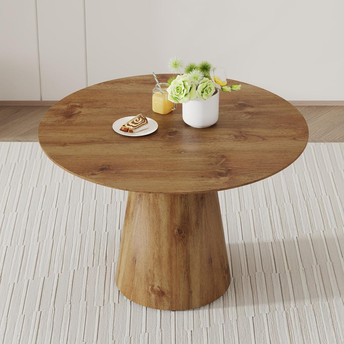 Round Dining Table for 4/6, 45 Inch Dining Room Table, Small Kitchen Table with Stable Pedestal, Modern Dining Table for Kitchen,Living Room,Apartment,Restaurant (Dark Wood)