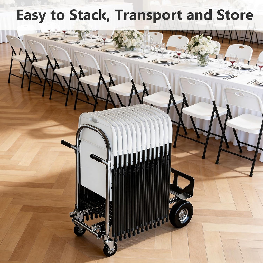 Folding Chairs 4 Pack, Outdoor White Folding Chairs for Outside Indoor, Portable 350 lbs Capacity Heavy Duty Plastic Metal Foldable Chairs Commercial Seating for Picnic, Party, Patio