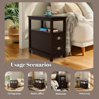 Narrow End Table with Two Drawers & Open Shelf - Brown Nightstand/Side Table for Living Room, Bedroom
