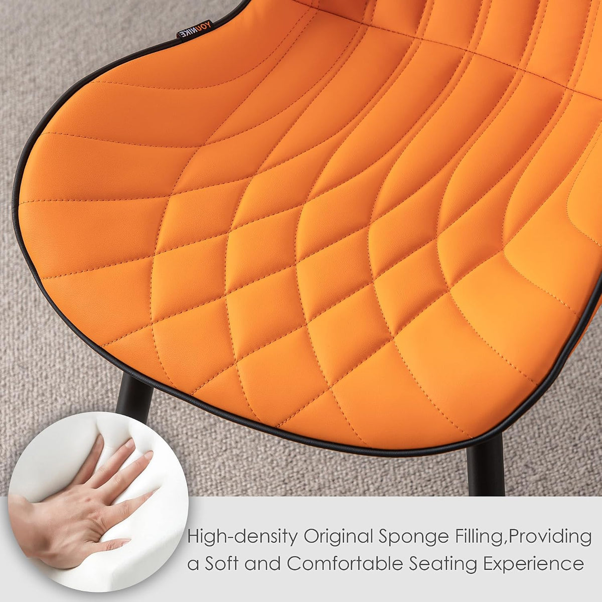 Kidol & Shellder Dining Chairs Set of 2, PU Leather Upholstered Kitchen Chairs with Back Armless, Mid Century Modern Side Chair for Dining Room, Living Room, Lounge, Restaurant, Orange