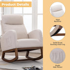 Rocking Chair,Nursing Chairs with Foot Rest for Mom, Rocker Glider Chair with High Backrest for Living Room, Bedroom, Upholstered Lounge Chair with Solid Wood Base for Relaxin (Beige)