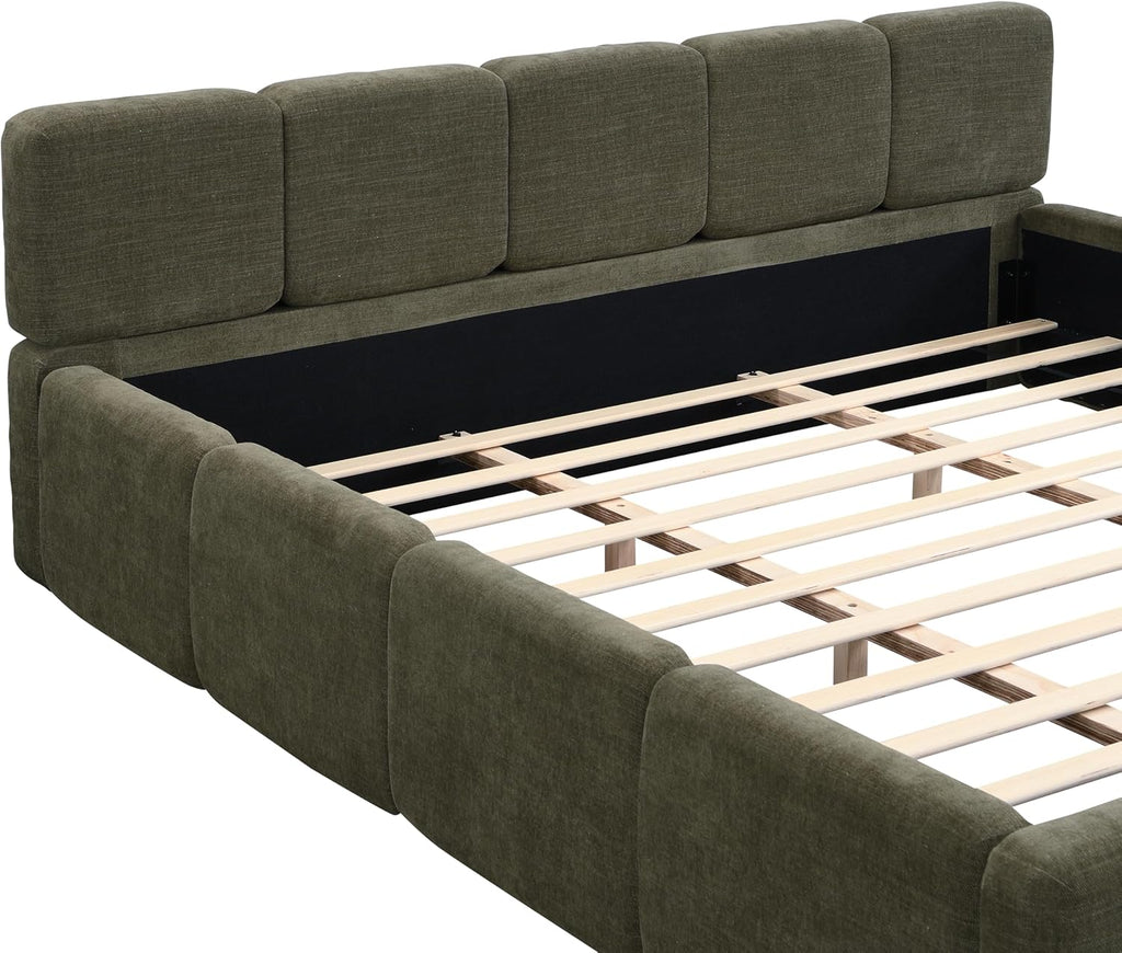 Merax King Boucle Platform Bed with Thick Headboard and Footboard, Green