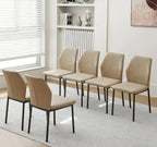 Dining Chairs Set of 6, Beige PU Leather Dining Chairs, Comfortable Upholstered Armless Kitchen Chairs with Black Metal Legs for Living Room, Dining Room, Kitchen