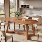 63" Solid Wood Oval Dining Table, Farmhouse Kitchen Table for 4-6 People, Rusitc Wood Dinner Table with Sturdy Base for Living Room, Dining Room, Apartment (Natural Brown)