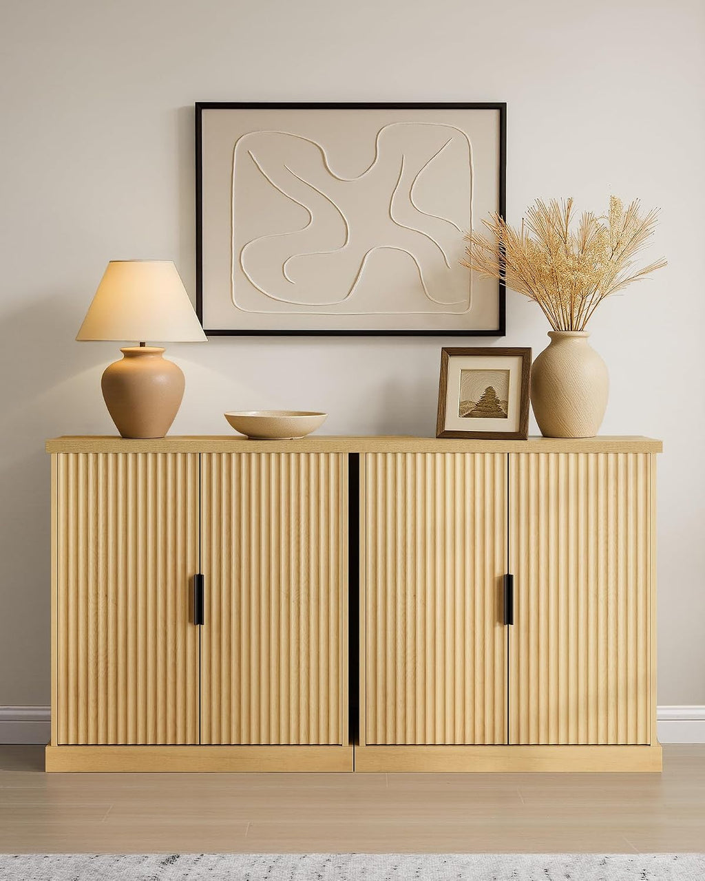 VASAGLE Contemporary Buffet Cabinet with Adjustable Shelves, Fluted Doors