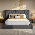 ADORNEVE Upholstered Cloud Bed Frame King with 5.9" Thick Headboard, Grey