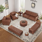 60" Storage Ottoman Bench, Faux Leather Upholstered Bed Bench, Brown | Benches with Tufted Buttons and Nailhead Trim, Large Ottoman with Storage for King Size End of Bed, Bedroom,Entryway,Hallway