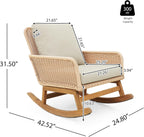Christopher Knight Home Nadine Patio Rocking Chair, Wicker Rocker, Wood Leg Rocking Chair, PE Rattan Wicker Chair, Rocking Chair with Cushions, Comfort Wicker Rocker for Backyard Balcony Porch, Beige