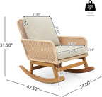 Rocking Chair with Padded Cushions, Modern Glider Chair, Wooden Frame with Rattan Armrest Design, Rocking Accent Chair with High Back for Living Room, Bedroom, Beige