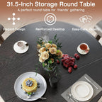 SoarFlash 31.5 Inch Round Dining Table for 2-3, Circle Farmhouse Kitchen Table with Storage Space, Wood Strip Base for Dining Room, Living Room, Lunch (Black)