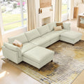 CHITA 161" Leather Super Large Sectional Couches for Living Room, Modular Cloud Sofa, Premium Genuine Leather Sofa, Down Filled, High Density Foam, Real Leather in Cream, 6 Seat U Shaped