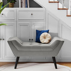 Andeworld Upholstered Tufted Small Cute Bench Ottoman for Entryway Foyer Bathroom Vanity Bedroom (One Seater, Velvet Grey)