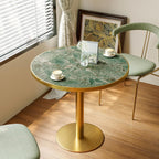 31.5'' Tulip Table, Round Pedestal Dining Table with Sintered Stone Tabletop, Golden Edge & Base, Bistro Table for 2-4 Person for Dining Room/Cafe/Small Spaces/Restaurant (Rainforest Green Marble)