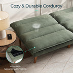 LINSY HOME Futon Sofa Bed - Convertible Corduroy Futon Couch Bed with Adjustable Backrest, Modern Small Loveseat Sleeper Sofa for Small Spaces, Living Room, Apartment or Office (Green)