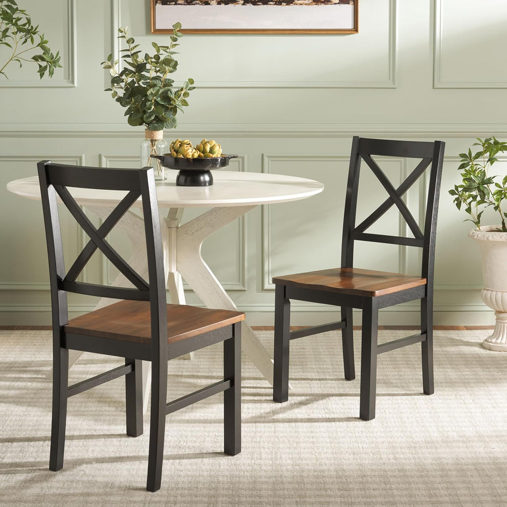 SAFAVIEH Home Collection Akash Farmhouse Black & Walnut Dining Chair Set of 2